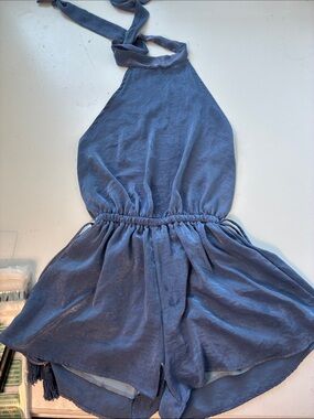 MOD Small Blue Open Back Halter Neck One Piece Romper